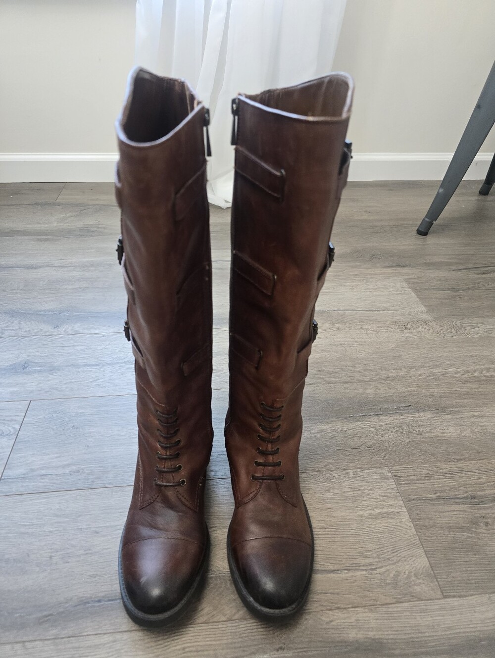 Vince Camuto Fenton Riding Boots Distressed Finish Lace Up Buckles Sz 7 - Picture 4 of 14